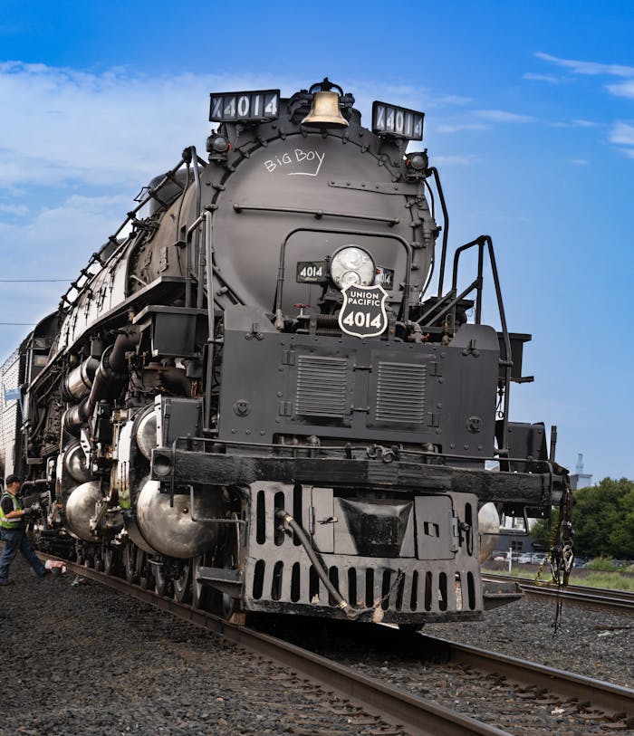 Historic Big Boy steam locomotive captured outdoors on a railway track.